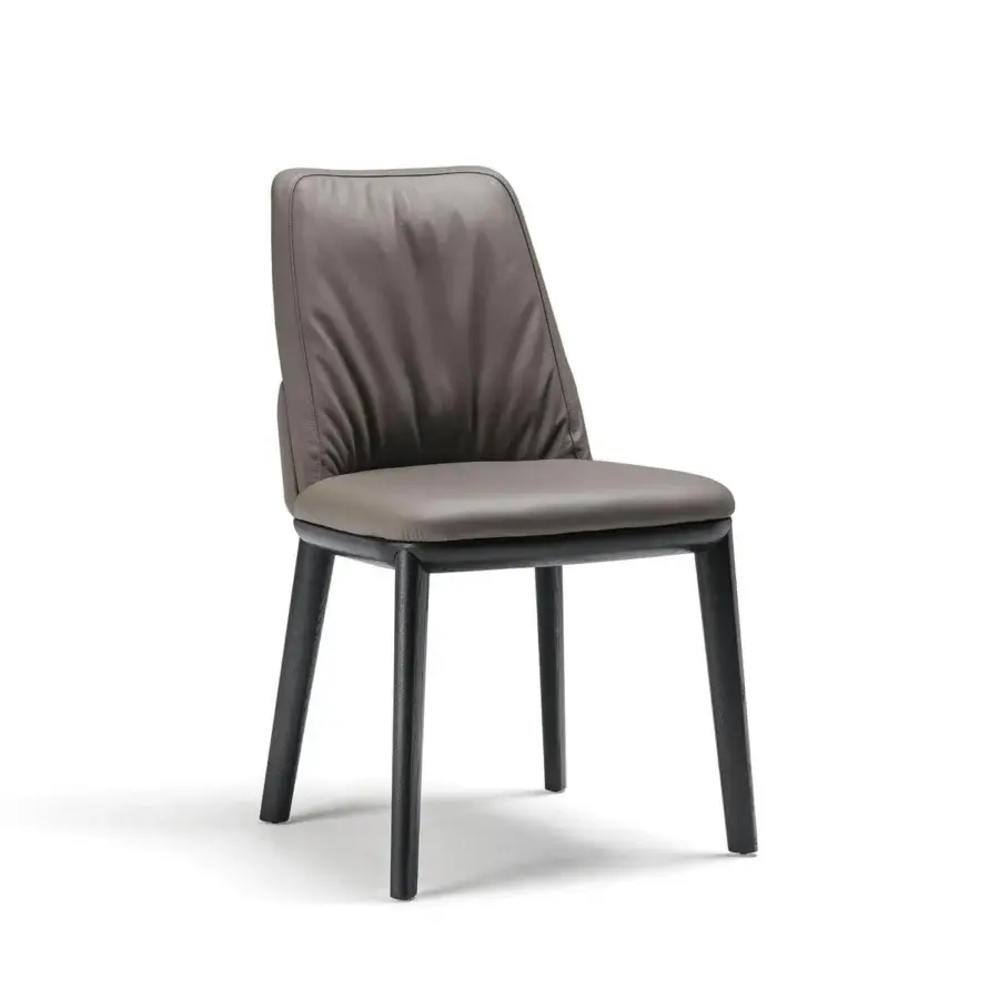 Superior Cattelan Italia Belinda chair upholstered in muted taupe soft leather with open pore matt black ash wood frame