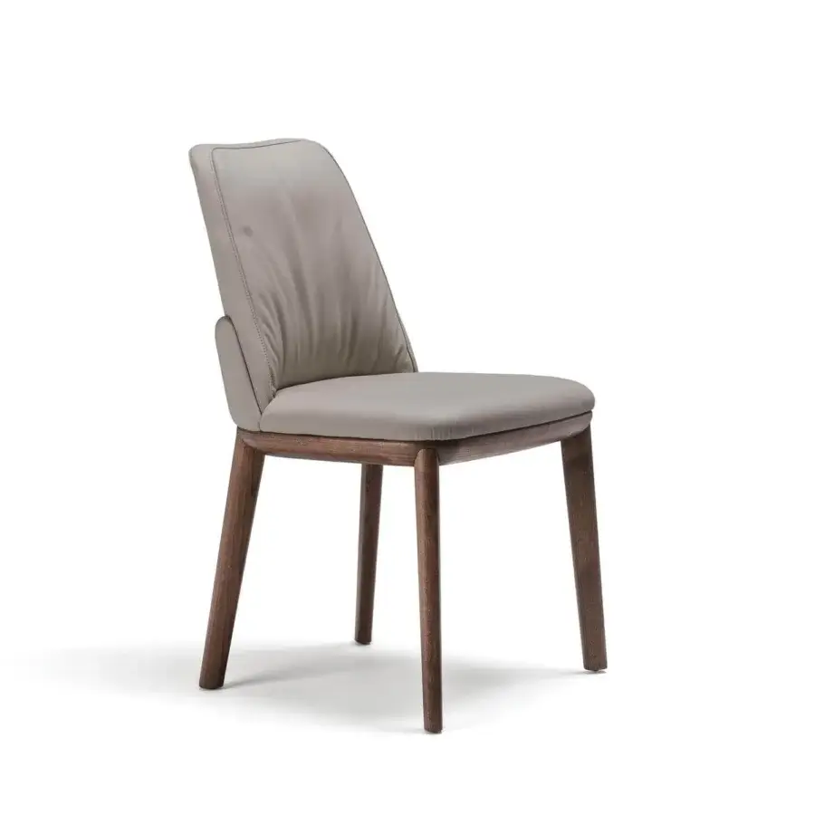 Distinguished Cattelan Italia Belinda chair with dark brown burned oak stained ash wood and neutral gray upholstery