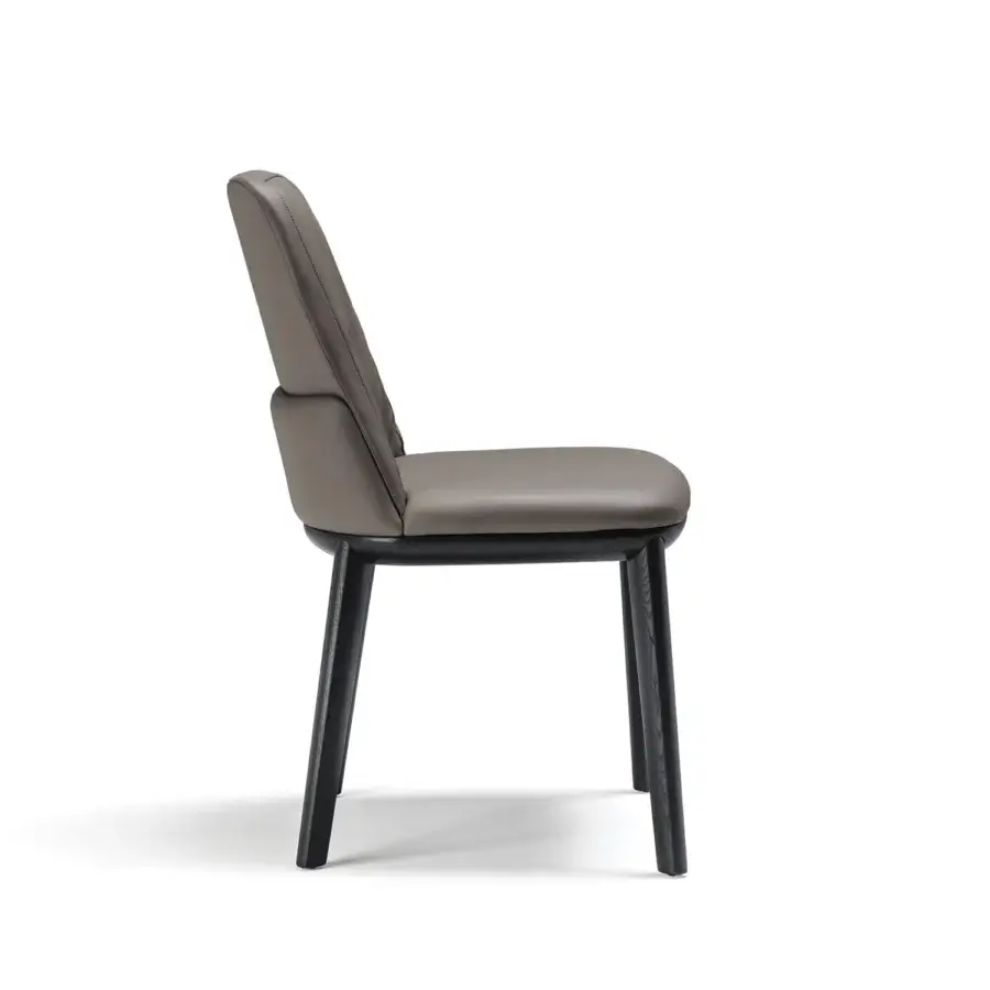 Elegant Cattelan Italia Belinda chair with comfortable seat and segmented backrest in gray synthetic leather with burned oak stained ash wood frame