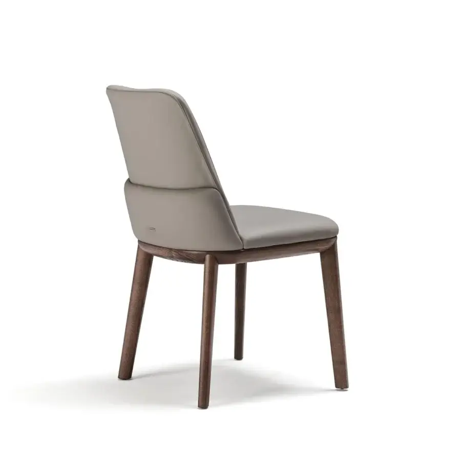 Exceptional Cattelan Italia Belinda chair with Canaletto walnut stained ash wood frame and light gray soft leather upholstery