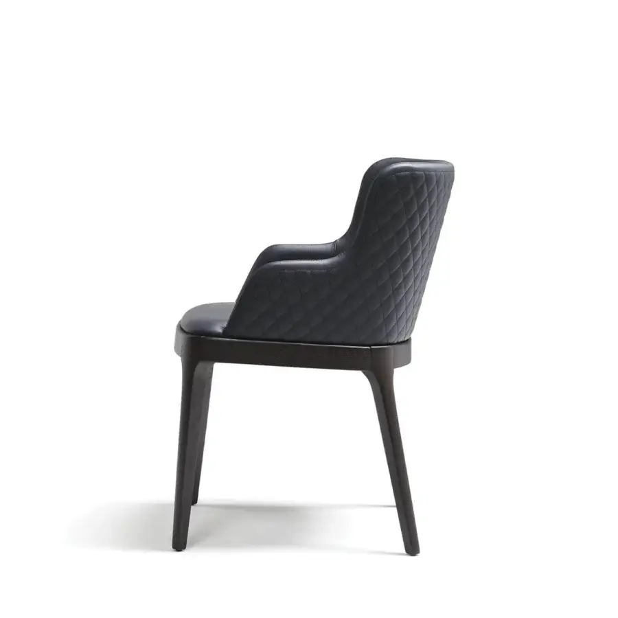 Distinctive Cattelan Italia Magda Couture chair with dark leather upholstery and quilted backrest crafted with a matte finish solid wood frame