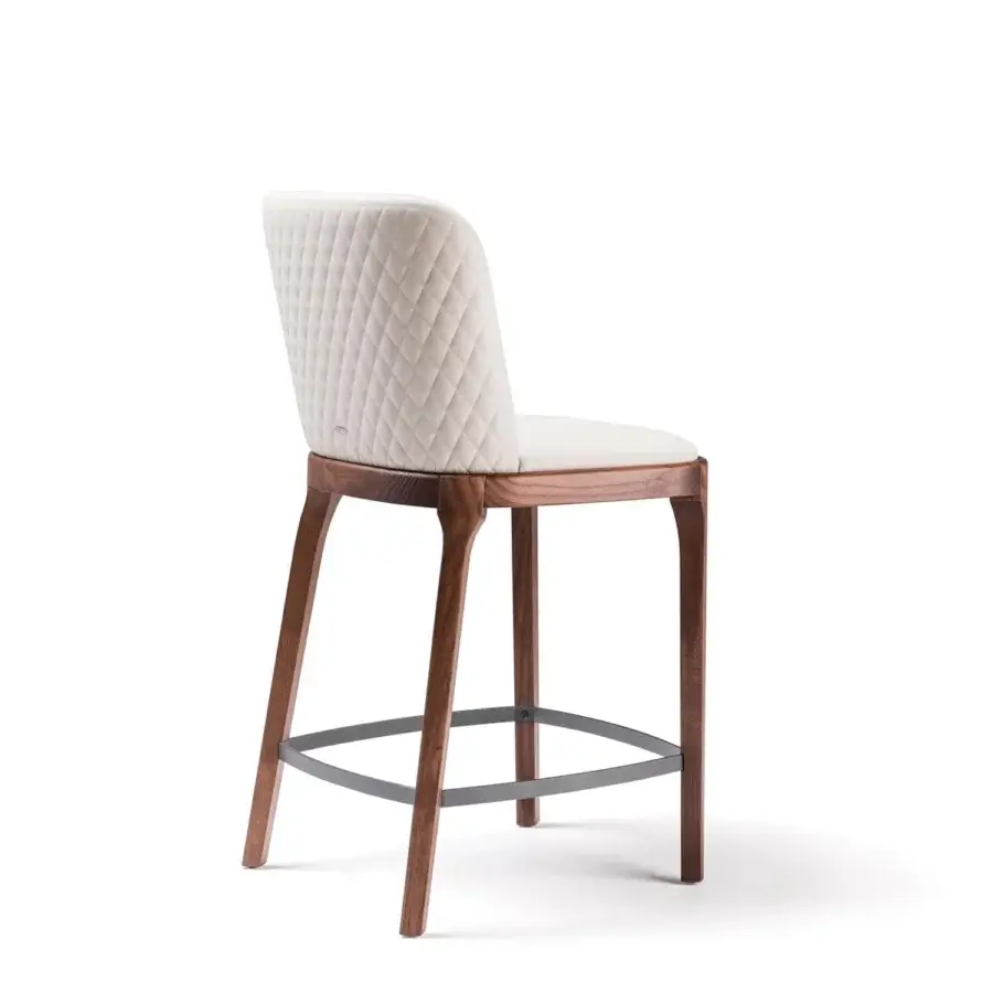 Refined Cattelan Italia Magda Couture stool with creamy white upholstery and warm brown solid wood frame built with diamond-quilting