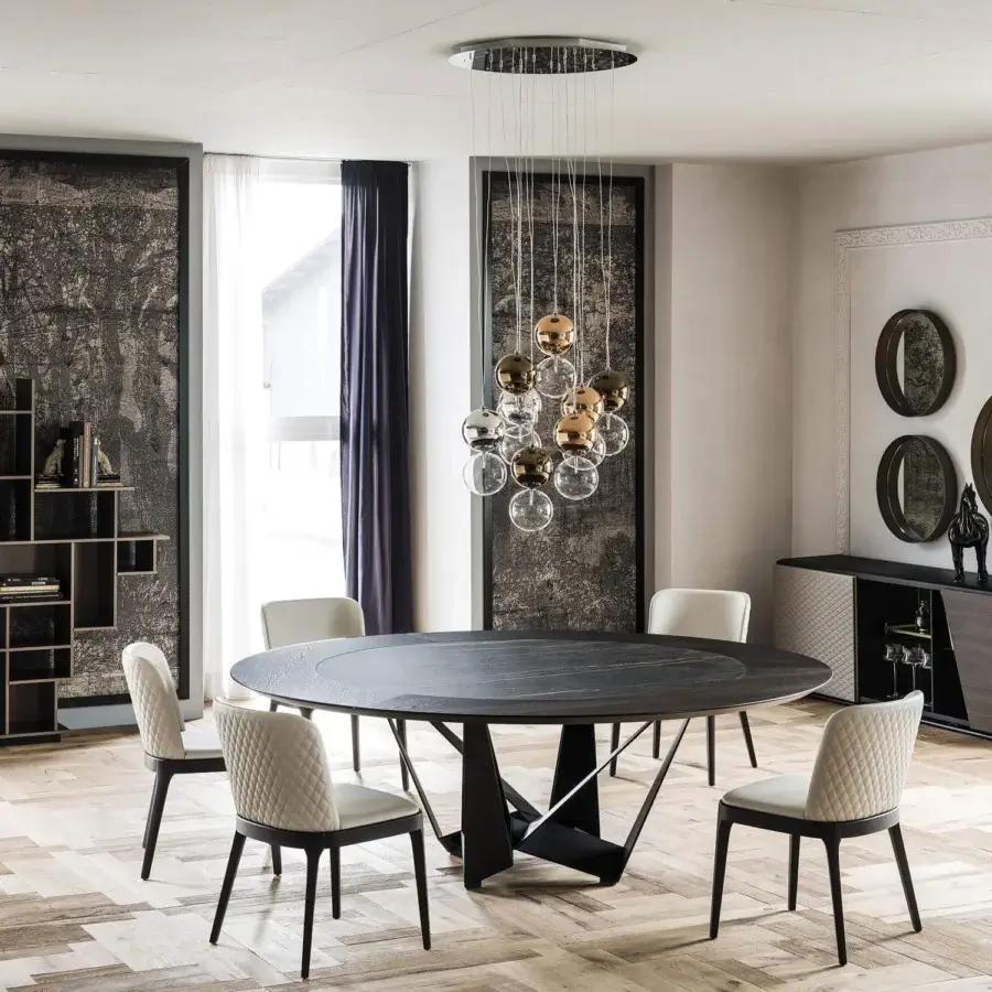 Superior Cattelan Italia Skorpio Ker-Wood round table with Canaletto walnut and Marmi ceramic insert in black embossed lacquered steel