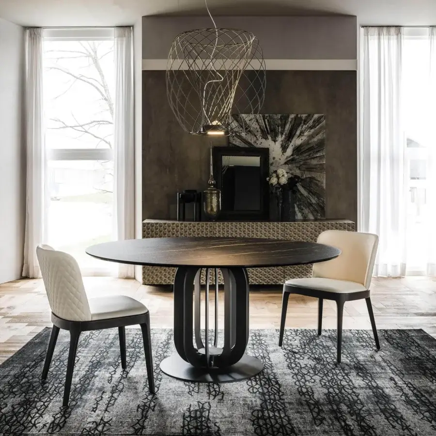 Superior Cattelan Italia Soho Keramik table with a dark textured Marmi ceramic top and titanium embossed steel base