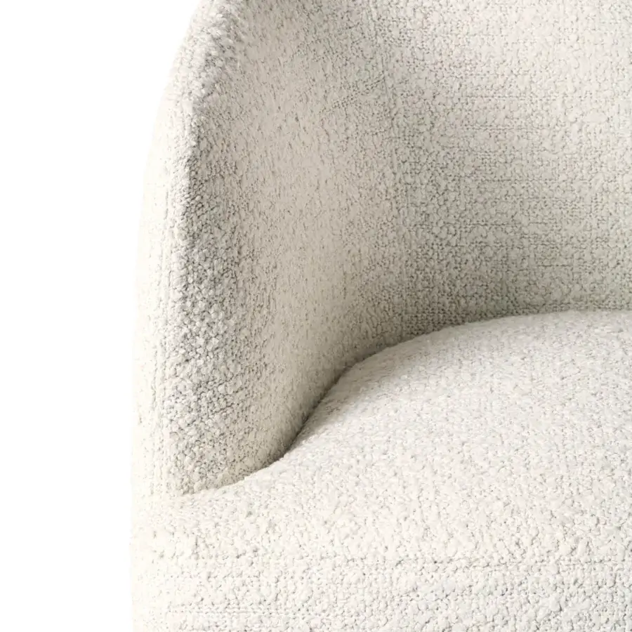 Elegant Giorgetti Hero chair with creamy white bouclé fabric upholstery and satin canaletto walnut base