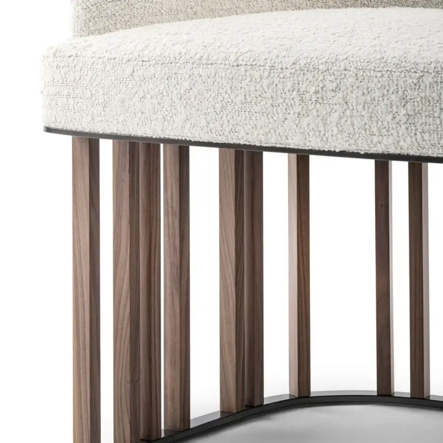 Distinguished Giorgetti Hero chair with creamy off-white fabric and canaletto walnut with a dark metal frame