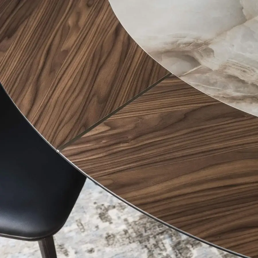 Superior Cattelan Italia Soho Ker-Wood table with Canaletto walnut, ceramic insert, and titanium embossed lacquered steel base