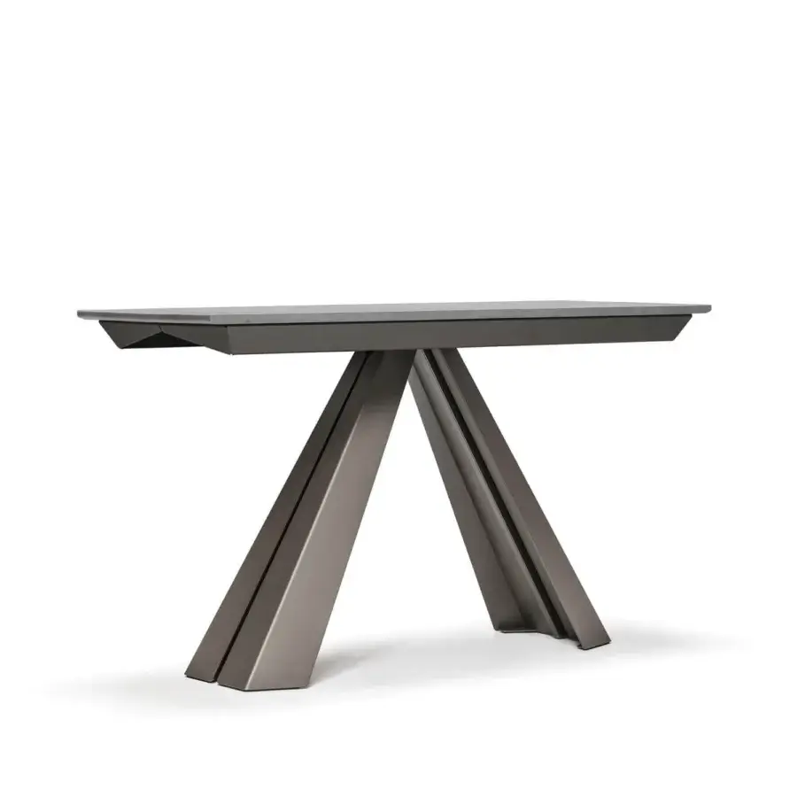 Elegant Cattelan Italia Convivium console to table with graphite embossed lacquered steel and muted gray finish