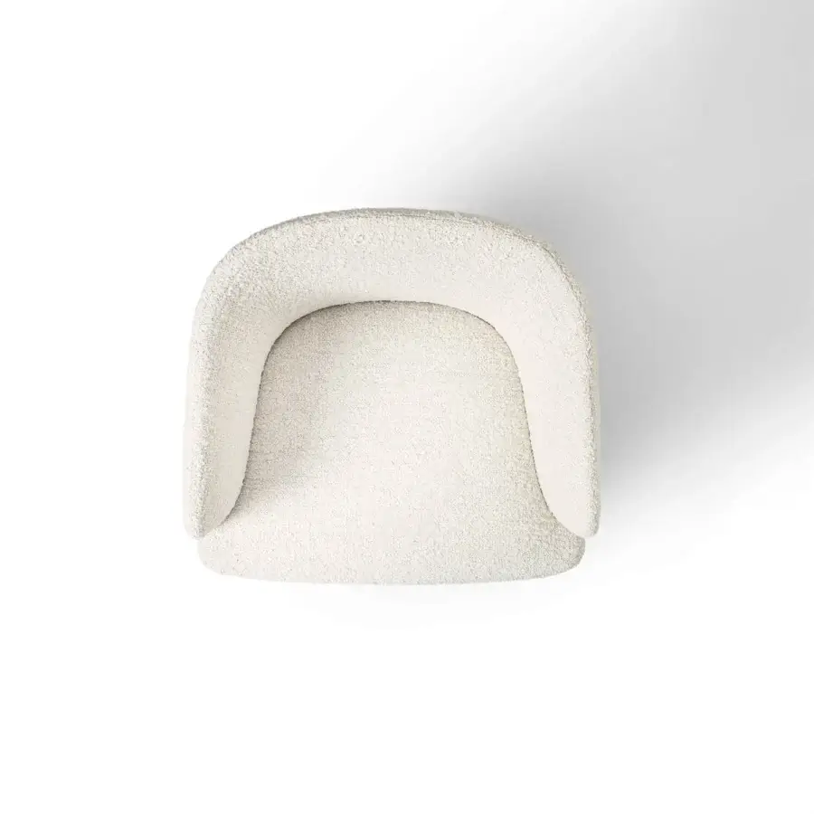 Exceptional Giorgetti Hero chair with inviting curved form upholstered in textured off-white bouclé and canaletto walnut base