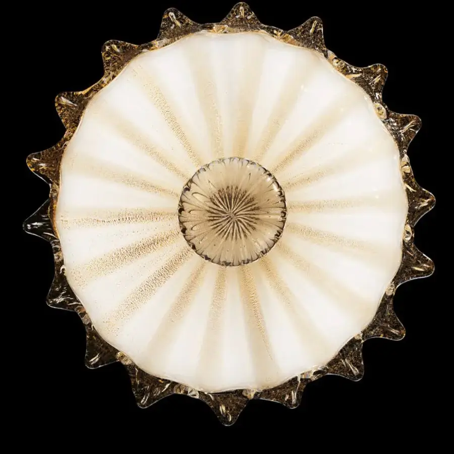 Lavish Barovier&Toso Fanali Veneziani suspension lamp crafted in textured clear glass with gilded metal accents