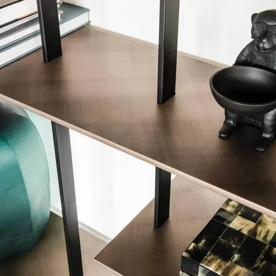 Superior Cattelan Italia Airport desk with a black embossed lacquered steel frame and Canaletto walnut shelves crafted with a textured finish