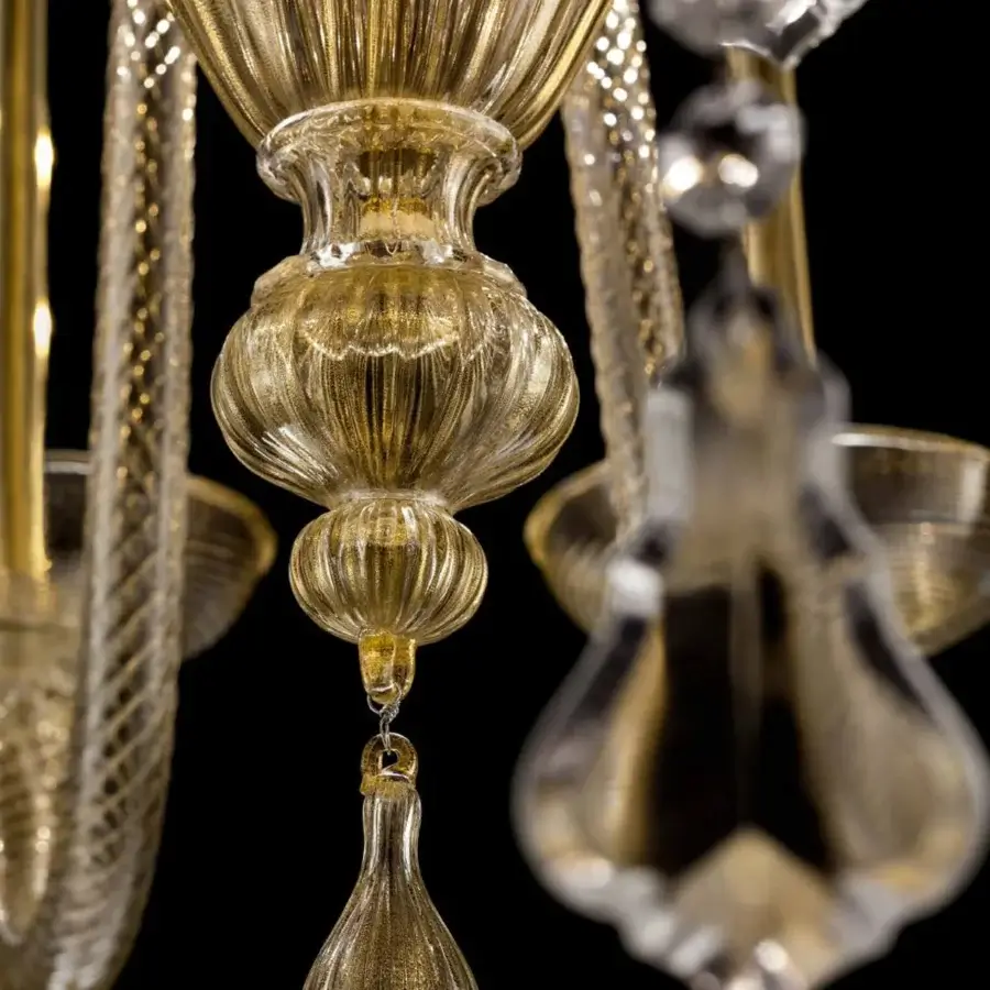 Superior Barovier&Toso Izmir chandelier crafted in Venetian crystal with amber gold finish and spiraling arms