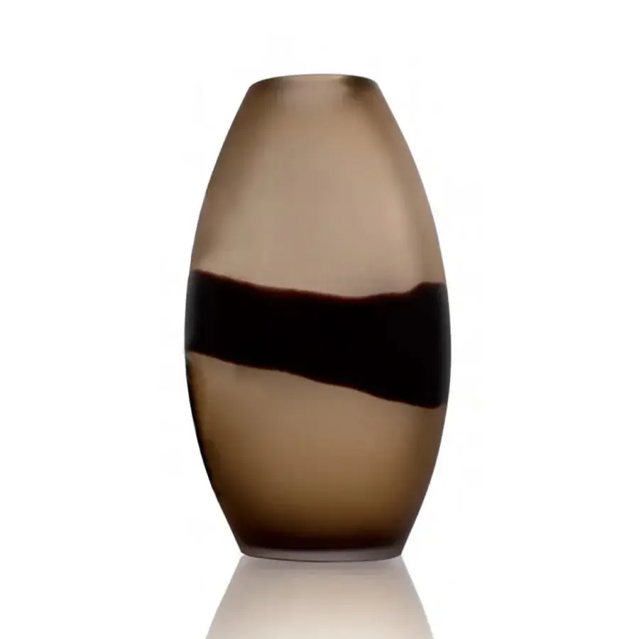 Exceptional Wave Murano Glass Marea vase handcrafted in translucent amber glass with a glossy, wavy band