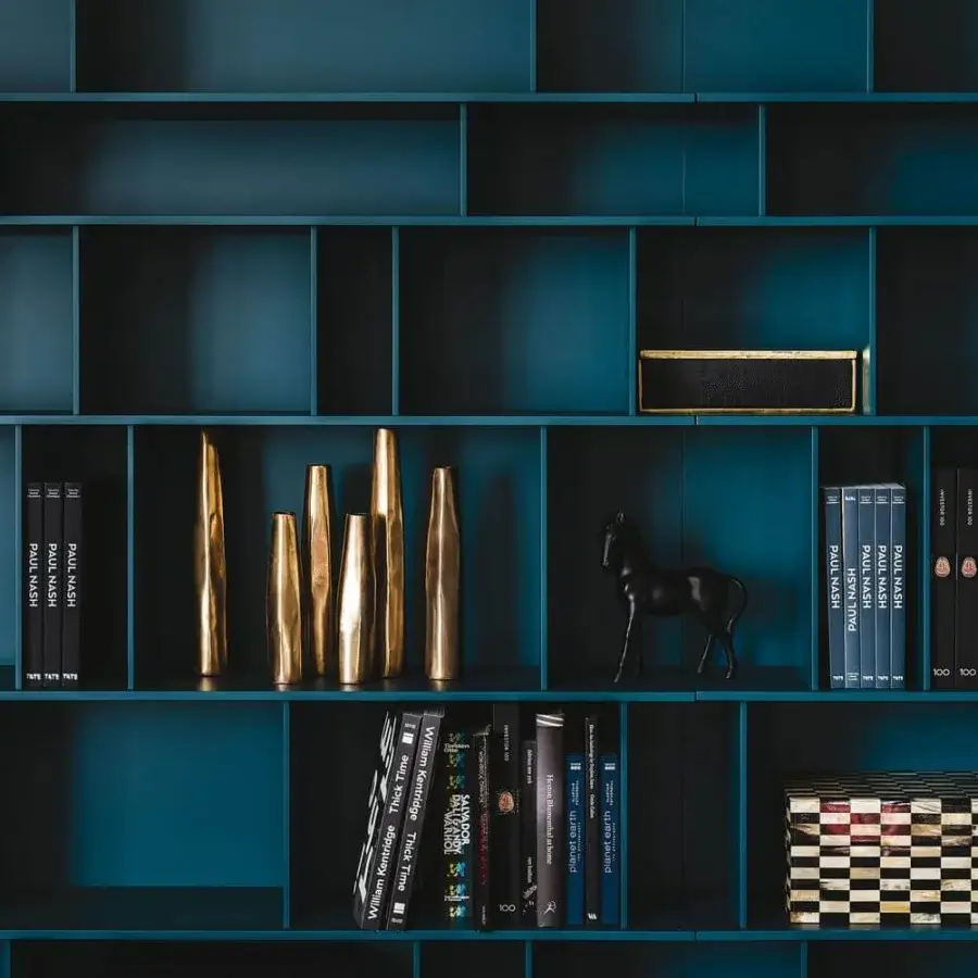 Exceptional Cattelan Italia Wally bookcase in graphite lacquered embossed MDF with a uniform matte finish