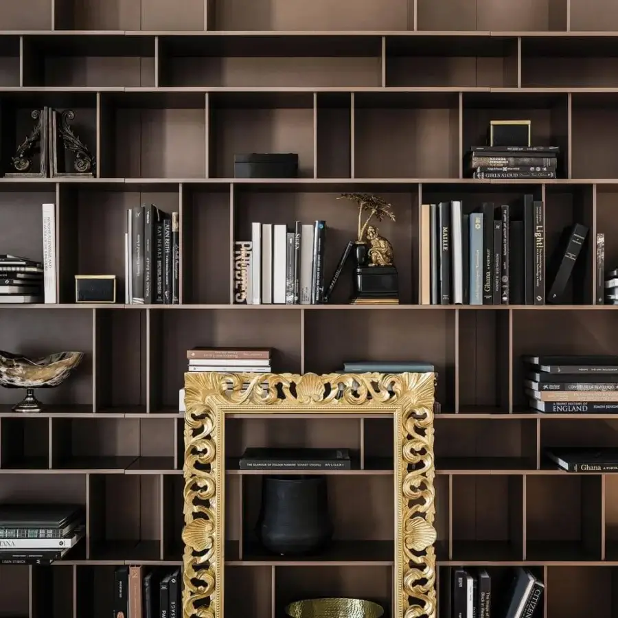 Superior Cattelan Italia Wally bookcase built in graphite lacquered embossed MDF with a grid-like structure