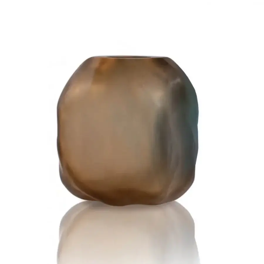 Distinguished Wave Murano Glass Masse Murano vase crafted from translucent brownish-grey glass with subtle olive tones and a glossy finish