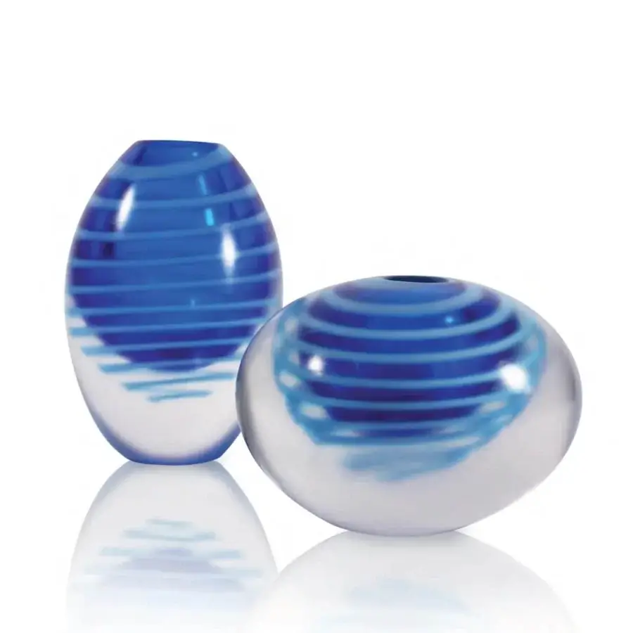 Distinguished Wave Murano Glass Mistici Murano vase in aquamarine and swirling blue sandblasted glass with glossy finish