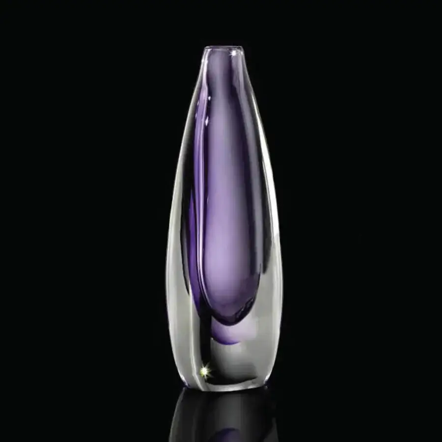 Exceptional Wave Murano Glass Mila vase crafted in gradient purple hues with a smooth glossy finish