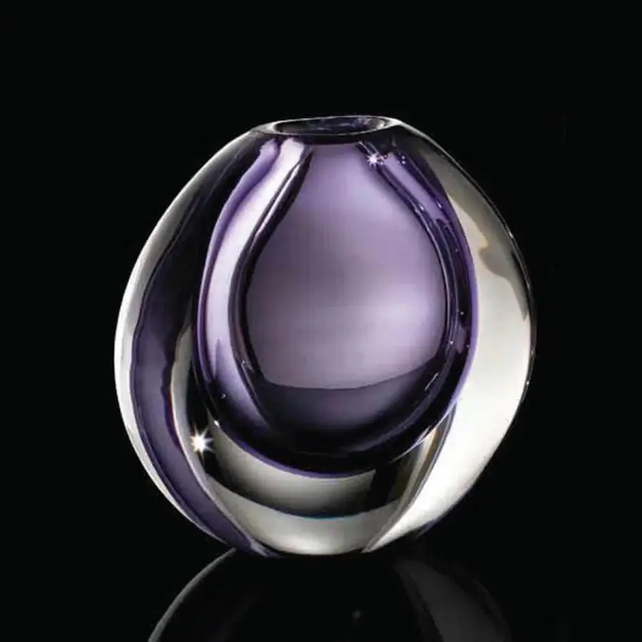 Captivating Wave Murano Glass Mila vase crafted in layers of purple glass with a glossy finish