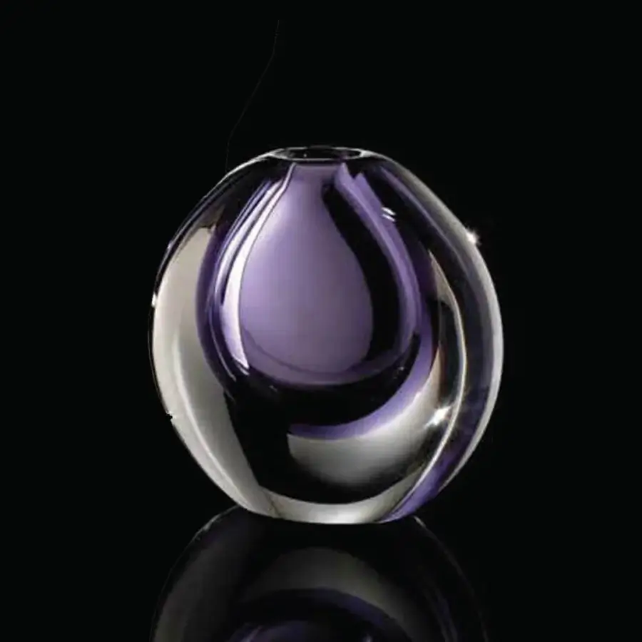 Superior Wave Murano Glass Mila vase crafted in layers of transparent and deep purple glass with a glossy surface