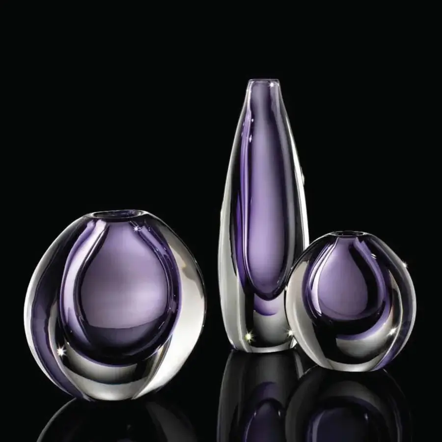 Distinguished Wave Murano Glass Mila vase crafted in layers of lavender and violet glass with glossy finish