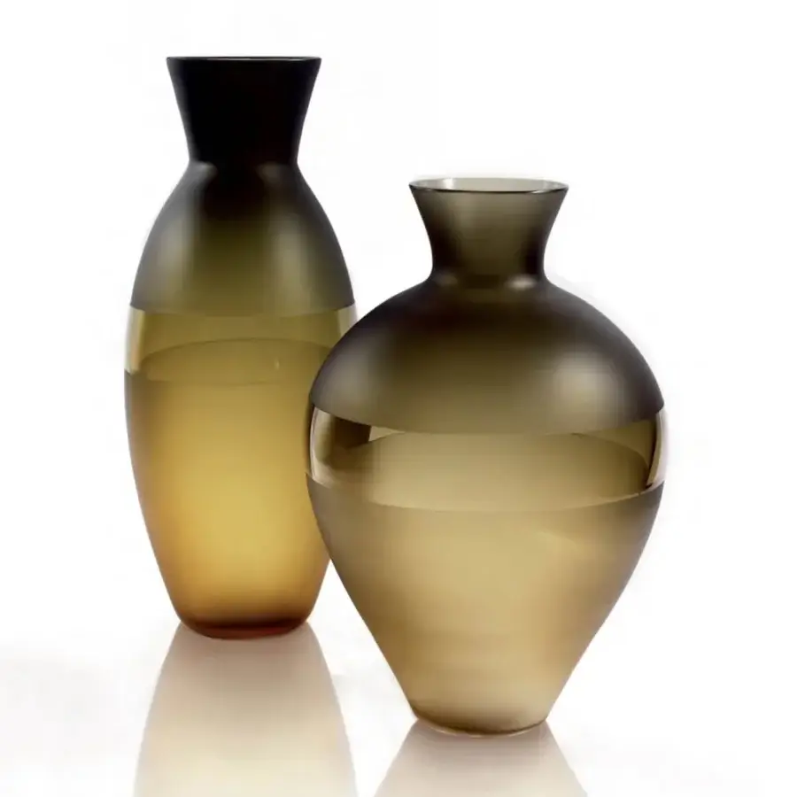 Distinguished Wave Murano Glass Otre vase crafted in Murano glass with sandblasting and bleaching displaying a gradient transition