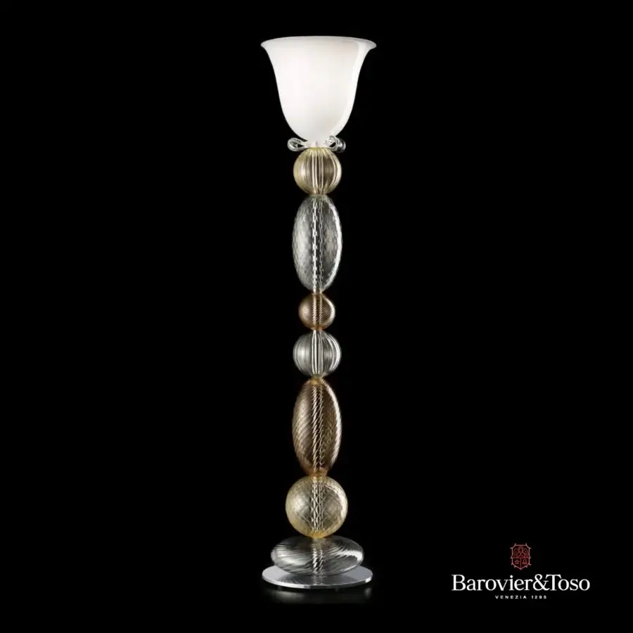 Exclusive Barovier&Toso Perseus floor lamp crafted in clear, amber, and grey Venetian crystal with a glossy finish
