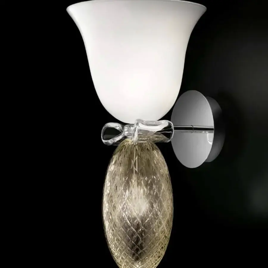 Distinguished Barovier&Toso Perseus wall lamp crafted in warm amber textured glass with cool white frosted glass and satin metal mounting