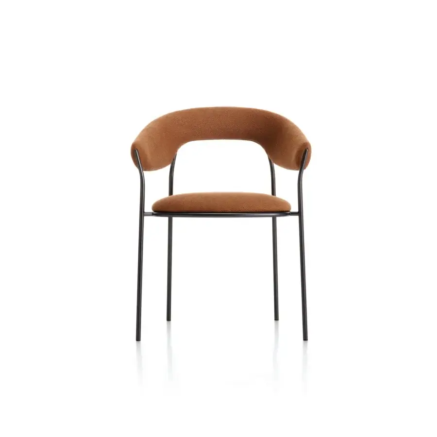 Exceptional MDF Italia Archie armchair with sleek metal frame and warm earthy brown textile upholstery crafted with a matte blackened finish