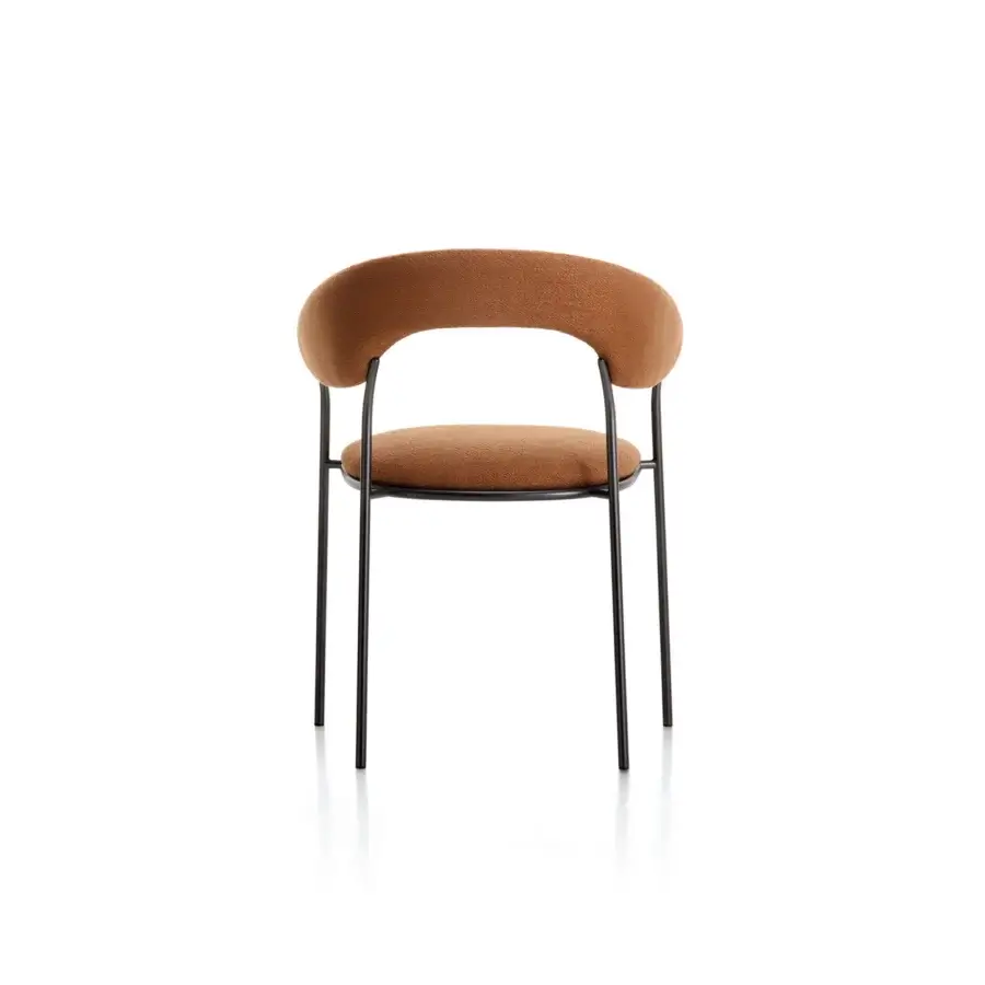 Superior MDF Italia Archie armchair with metal frame and fully upholstered warm earthy brown textile, exhibiting a matte finish