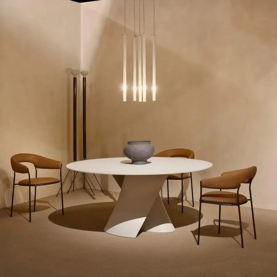 Superior MDF Italia Archie armchair with brownish-tan textile upholstery and sleek black metal frame
