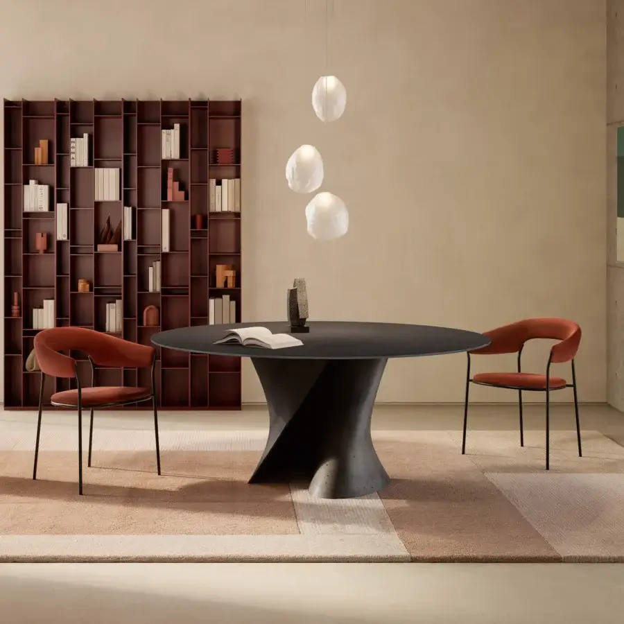Elegant MDF Italia Archie armchair crafted in Italy with reddish-brown textile upholstery and satin-finish wood legs