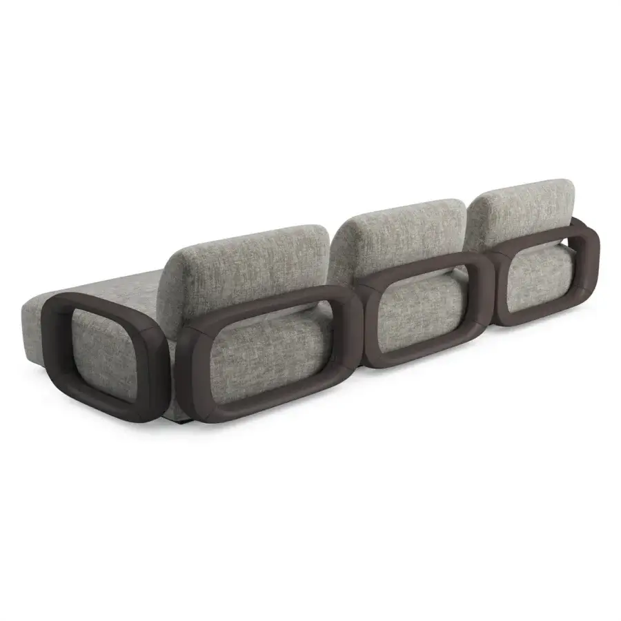Distinguished Sicis Liberti sofa with light gray textile upholstery and a satin finished timber frame