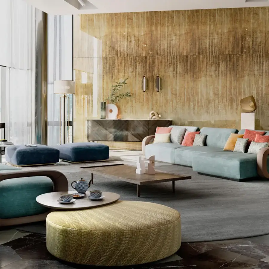 Distinguished Sicis Liberti sofa with organically curved forms upholstered in smooth teal textile and a satin timber frame