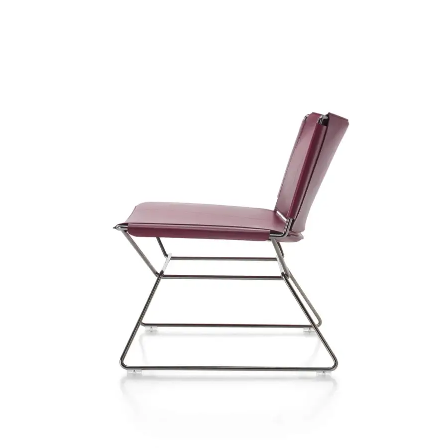 Distinguished MDF Italia Neil lounge chair crafted with a steel wire frame and full-grain burgundy leather with tone-on-tone dyed edges