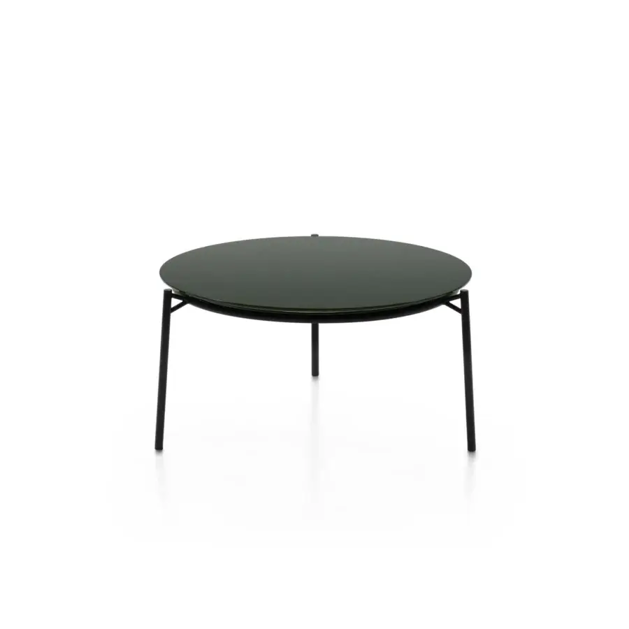 Superior MDF Italia Cantle low coffee & side table with dark muted green glossy lacquered finish and angled steel legs