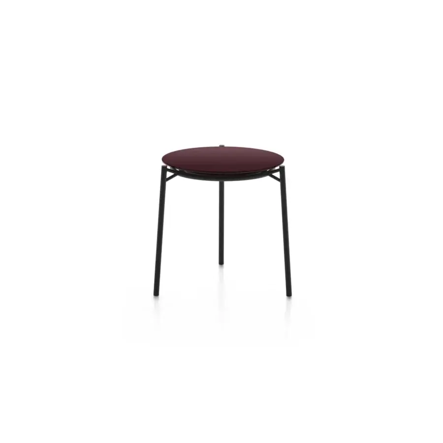 Elegant MDF Italia Cantle low coffee & side table with glossy burgundy glass and sleek matte black metal base