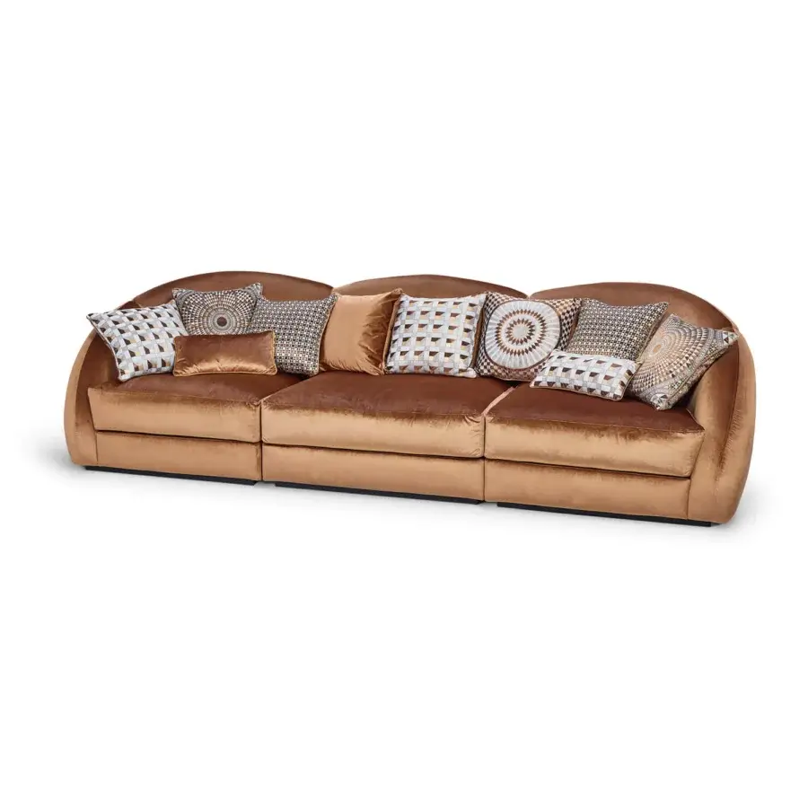 Lavish Sicis Visconti sectional with traditionally styled lines upholstered in golden-brown textured textile with a satin finish