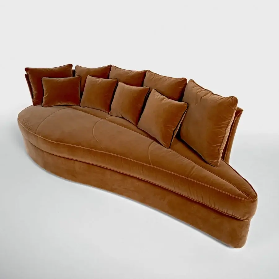 Exceptional Sicis Bloom sofa with a unique leaf-like shape upholstered in textured brown textile with a matte finish