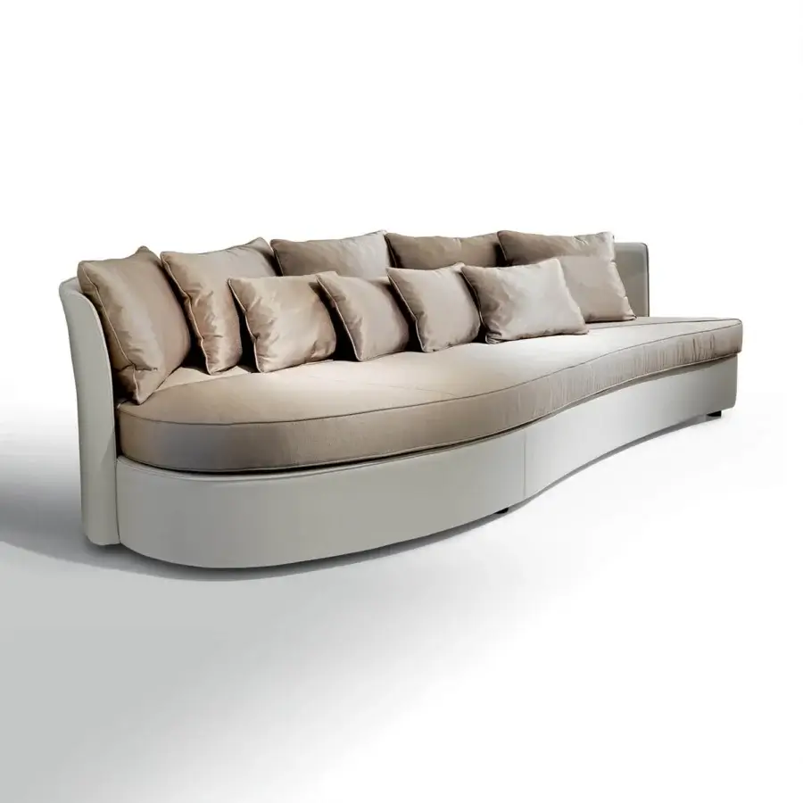 Distinguished Sicis Bloom sofa with a sculpted leaf shape upholstered in muted beige textile and mixed feather padding
