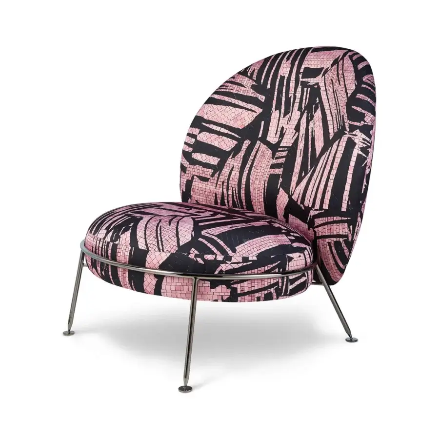 Exceptional Sicis Amaretto art lounge chair with black and pink mosaic textile upholstery and smooth finish