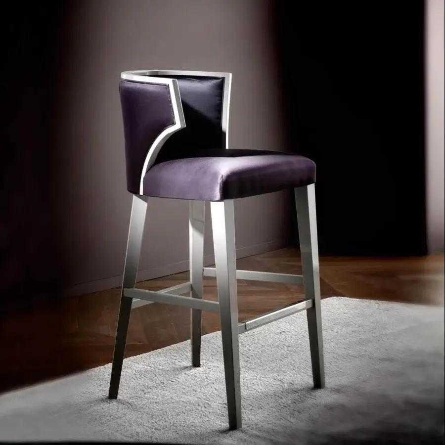 Distinguished Costantini Pietro Villa stool with dark purple fabric upholstery and satin beech wood frame