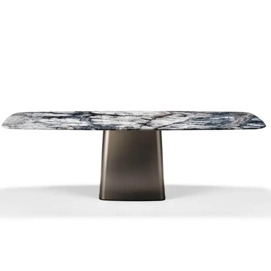 Superior Arketipo Icon table with shaped Slate Grey marble top and micaceous brown varnished metal pedestal base