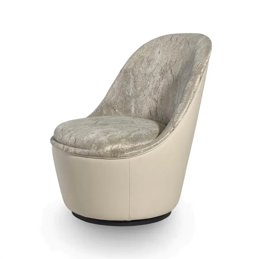 Exceptional Sicis Blossom lounge chair with neutral beige upholstery, plywood structure and coated metal base