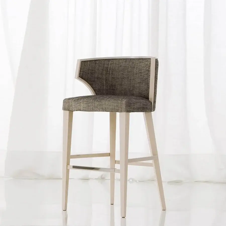 Exceptional Costantini Pietro Villa stool with light beech wood and muted earthy fabric upholstery crafted in Italy