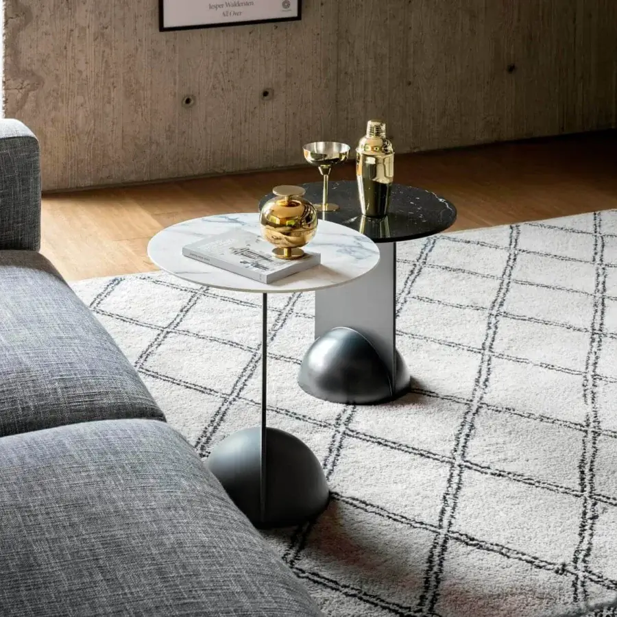 Distinguished Bonaldo Combination side table with matte black metal and polished white marble surfaces crafted in Italy