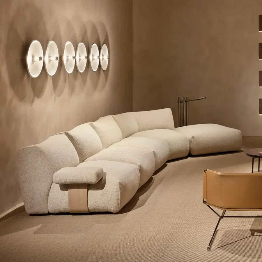 Superior MDF Italia Goom sectional with soft woven textile upholstery and smooth satin-finish wood panels