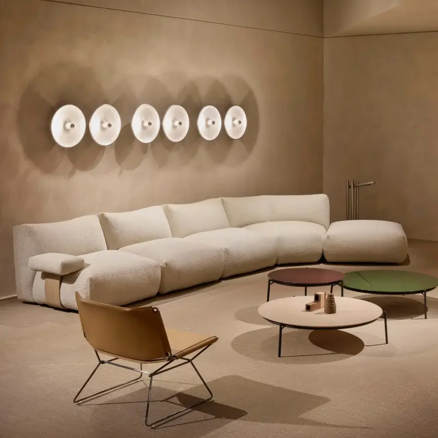 Captivating MDF Italia Goom sectional with light beige textured textile upholstery and matte finish