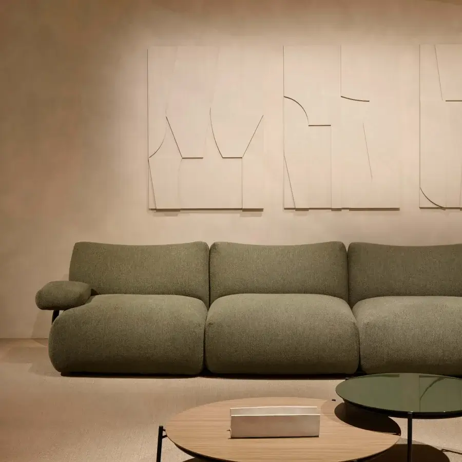 Superior MDF Italia Goom sectional sofa with olive green textured textile material and matte finish