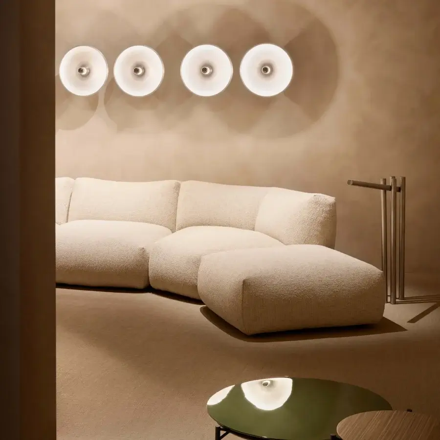 Remarkable MDF Italia Goom sectional sofa with neutral beige textured textile upholstery and matte finish